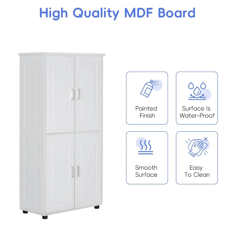 Tall and Wide Bathroom Floor Storage Cabinet, Bathroom Storage Unit, Freestanding Cabinet with 4 Doors, Adjustable Shelves