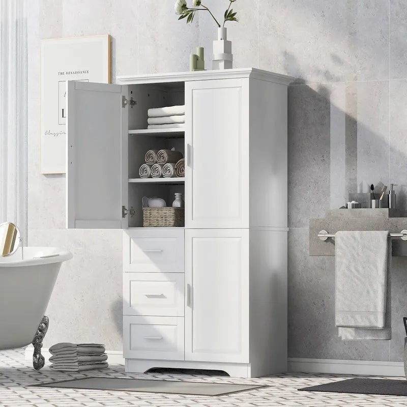 Tall and Wide Storage Cabinet with Doors and Three Drawers