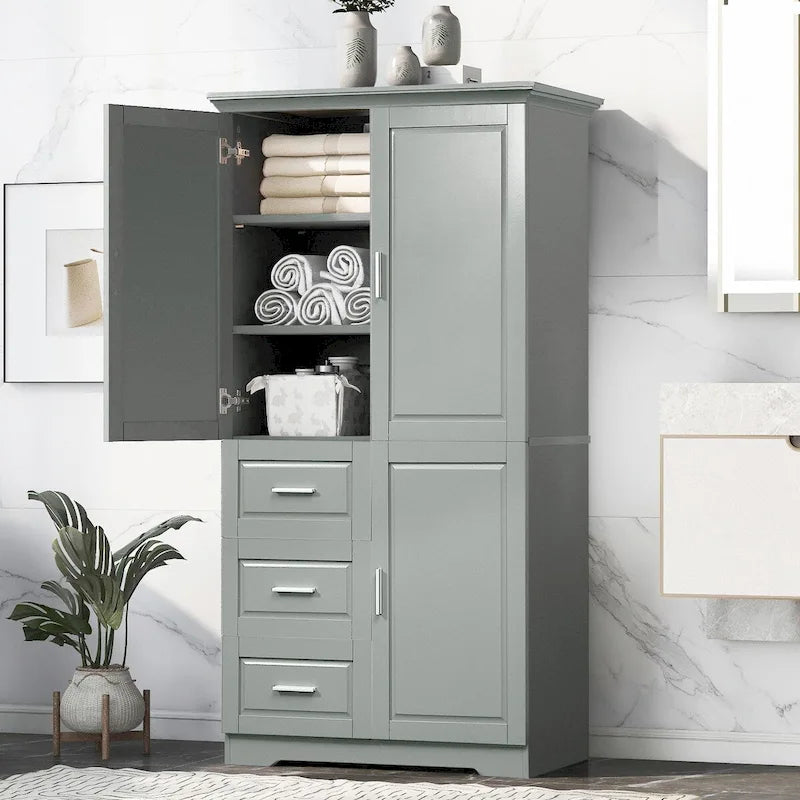 Tall and Wide Storage Cabinet with Doors and Three Drawers
