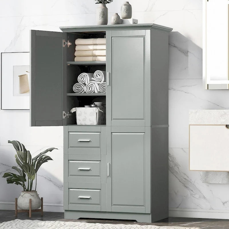 Tall and Wide Storage Cabinet with Doors and Three Drawers