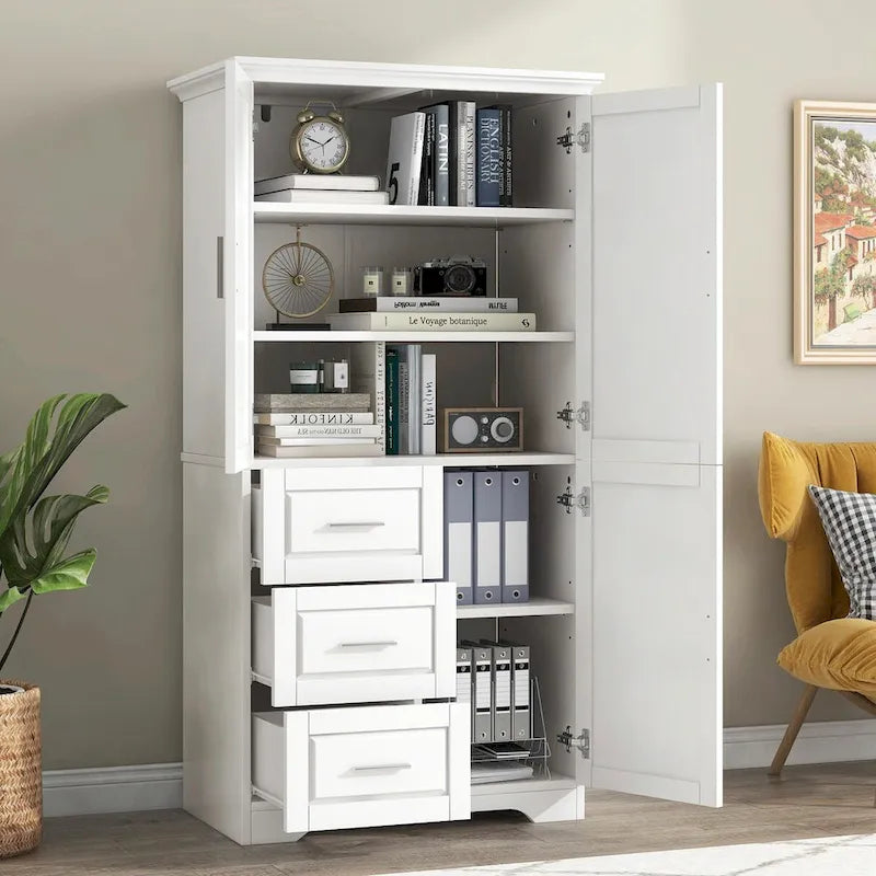 Tall and Wide Storage Cabinet with Doors and Three Drawers