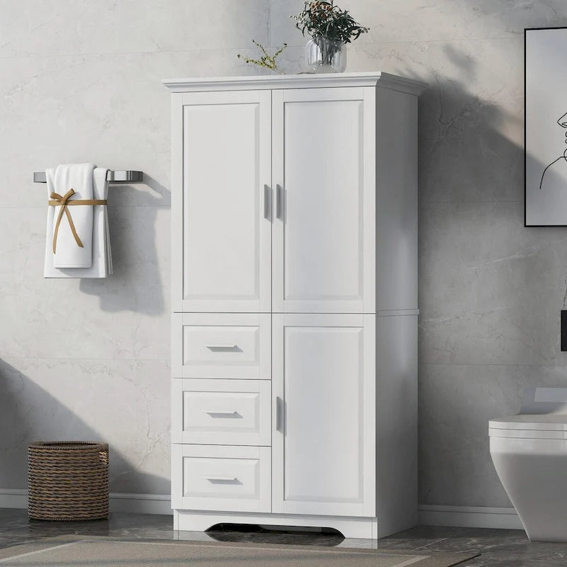 Tall and Wide Storage Cabinet with Doors and Three Drawers