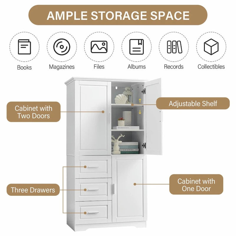 Tall and Wide Storage Cabinet with Doors and Three Drawers