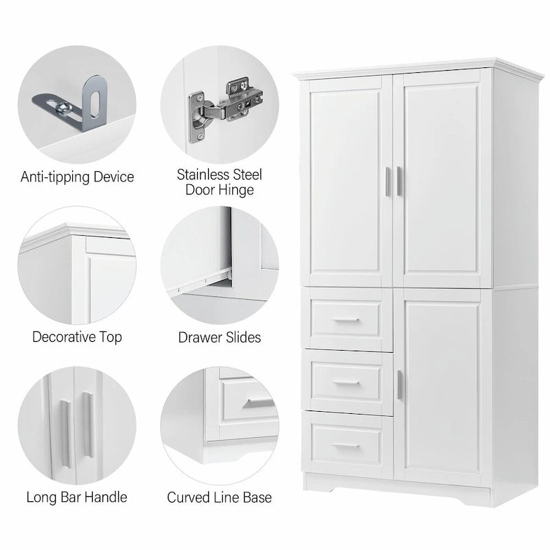 Tall and Wide Storage Cabinet with Doors and Three Drawers