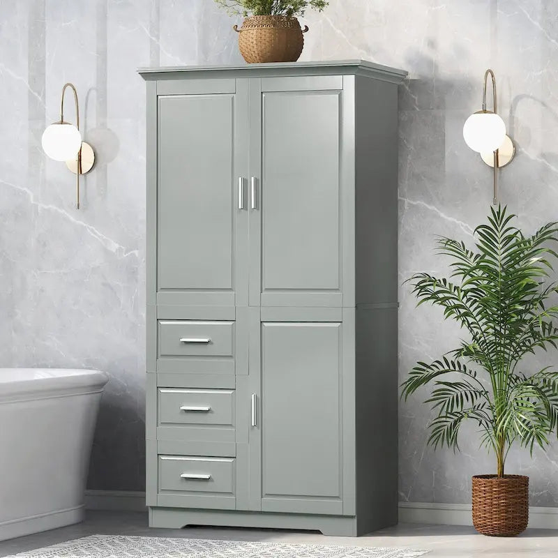 Tall and Wide Storage Cabinet with Doors and Three Drawers