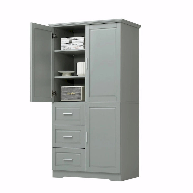 Tall and Wide Storage Cabinet with Doors and Three Drawers