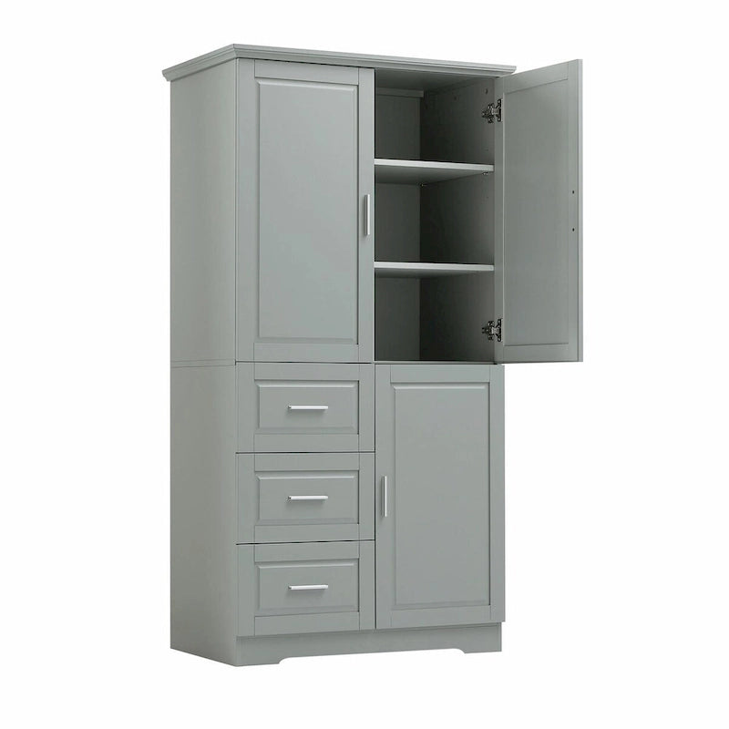 Tall and Wide Storage Cabinet with Doors and Three Drawers