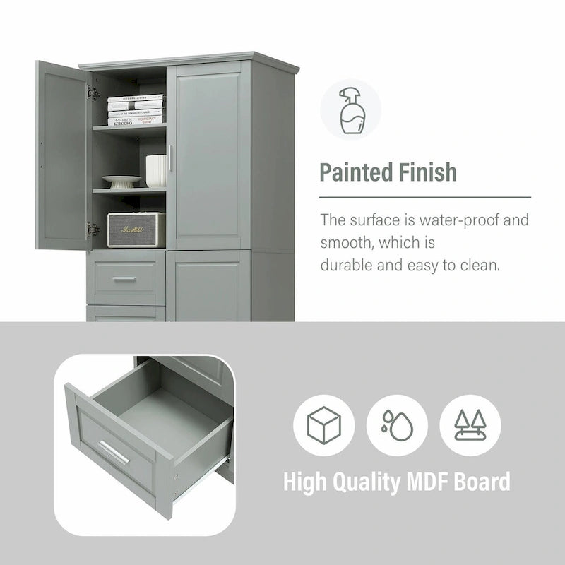 Tall and Wide Storage Cabinet with Doors and Three Drawers