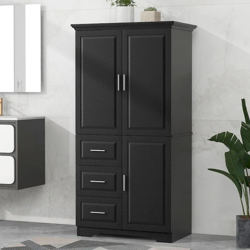 Tall and Wide Storage Cabinet with Doors and Three Drawers
