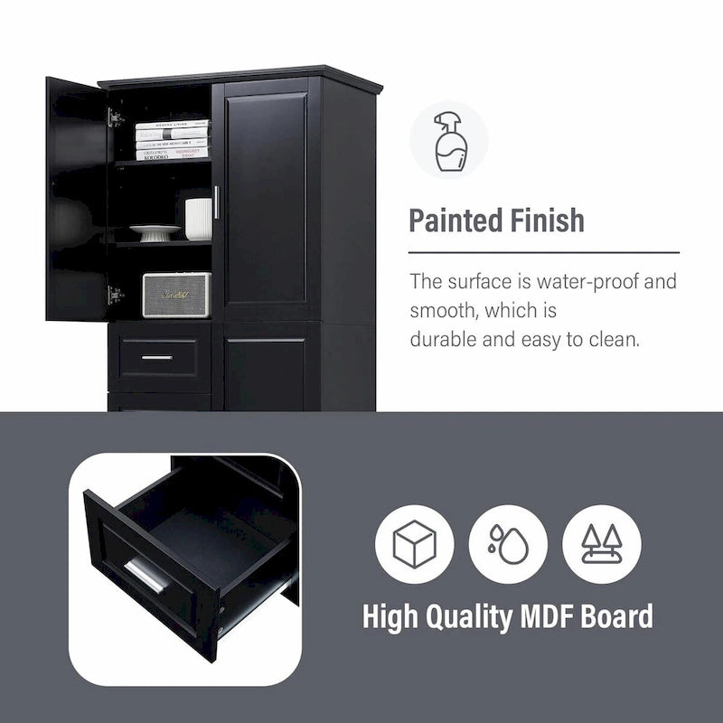 Tall and Wide Storage Cabinet with Doors and Three Drawers
