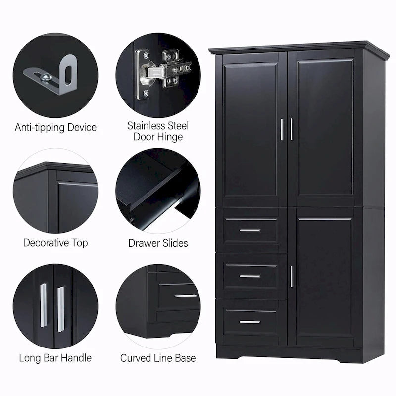 Tall and Wide Storage Cabinet with Doors and Three Drawers
