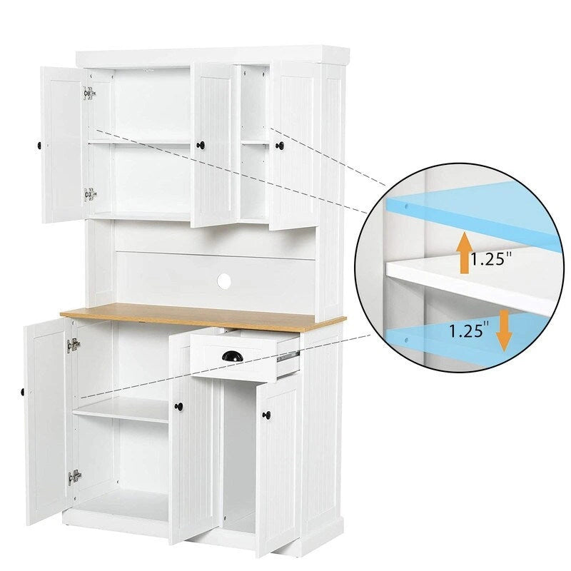 71 Kitchen Pantry Storage Cabinet with Adjustable Shelves, 6 Doors and 1 Drawer